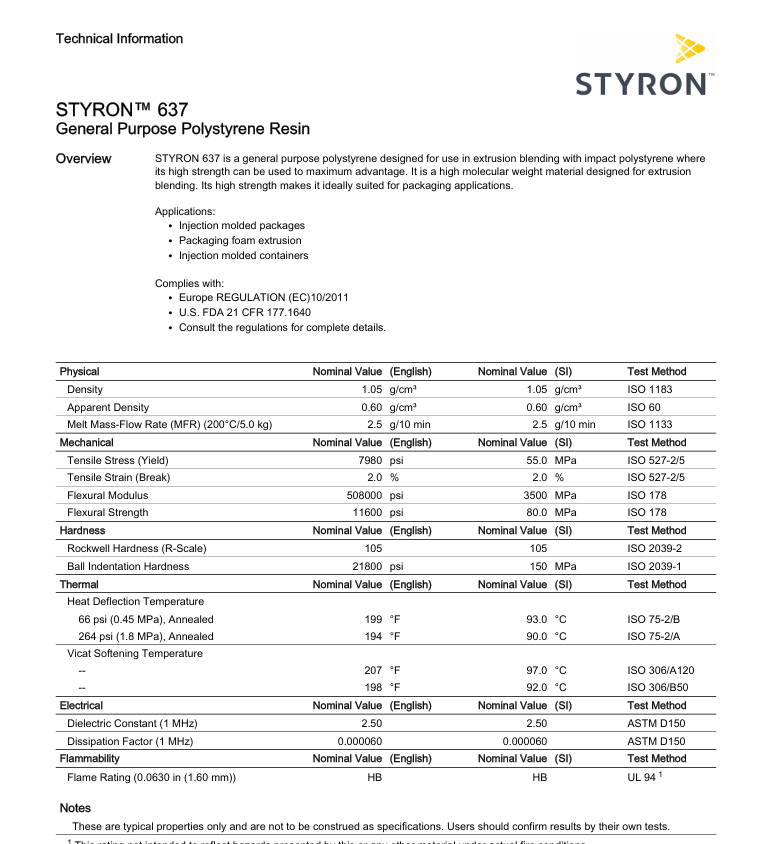 GPPS - Styron 637 Natural - MFR 2.5