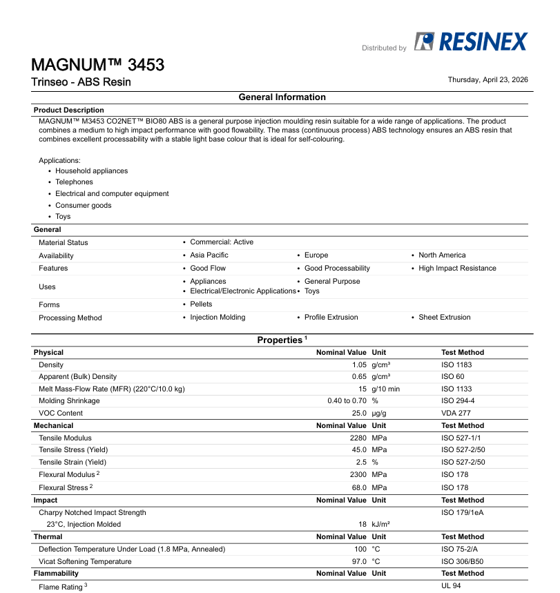 ABS - Magnum 3453 - TRINSEO - 1000kg Octobin