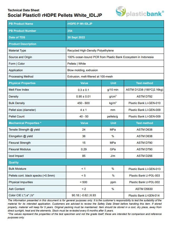 HDPE (Recycled) - Social Plastic TEMBOK - white pellets