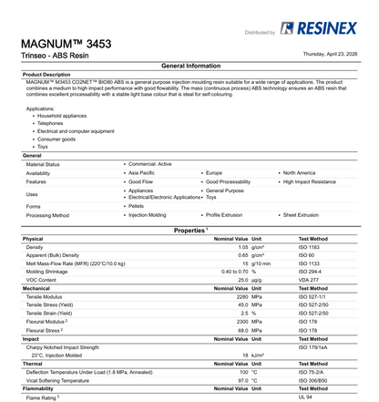 ABS - Magnum 3453 - TRINSEO - 1000kg Octobin