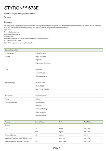 GPPS - Trinseo Styron 678E Natural